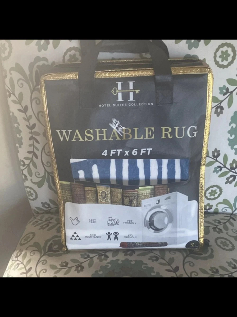 Navy Washable Rug - 4 ft x 6 ft